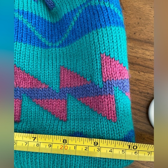 Vtg Patagonia Adult Beanie Green Multi Knit Fleece Geometric Wool Blend 80s 90s - Picture 5 of 9